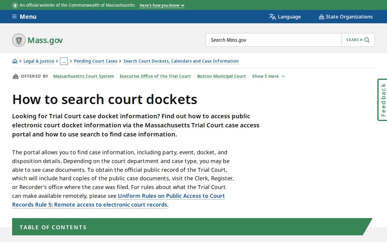 Middleborough residents directory Massachusetts court docket search instructions
