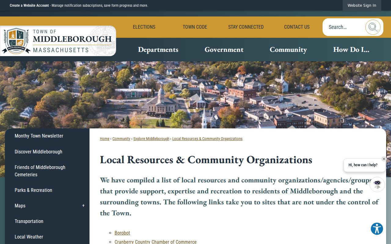 Middleborough neighbors view of the Town community organizations index