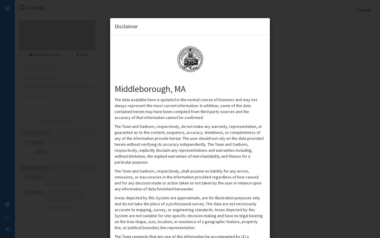 Middleborough neighbors parcel viewer showing MapGeo abutters context