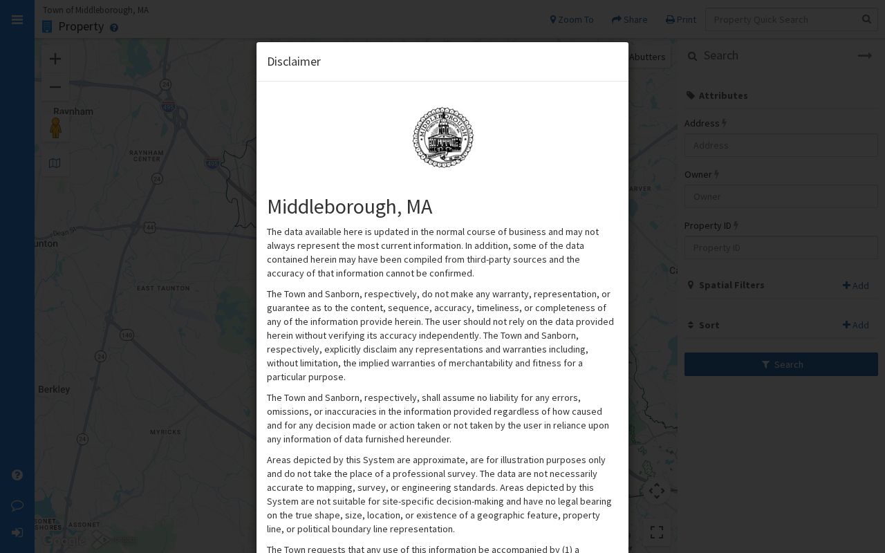 Middleborough ZIP code directory MapGeo address owner and property ID search panel